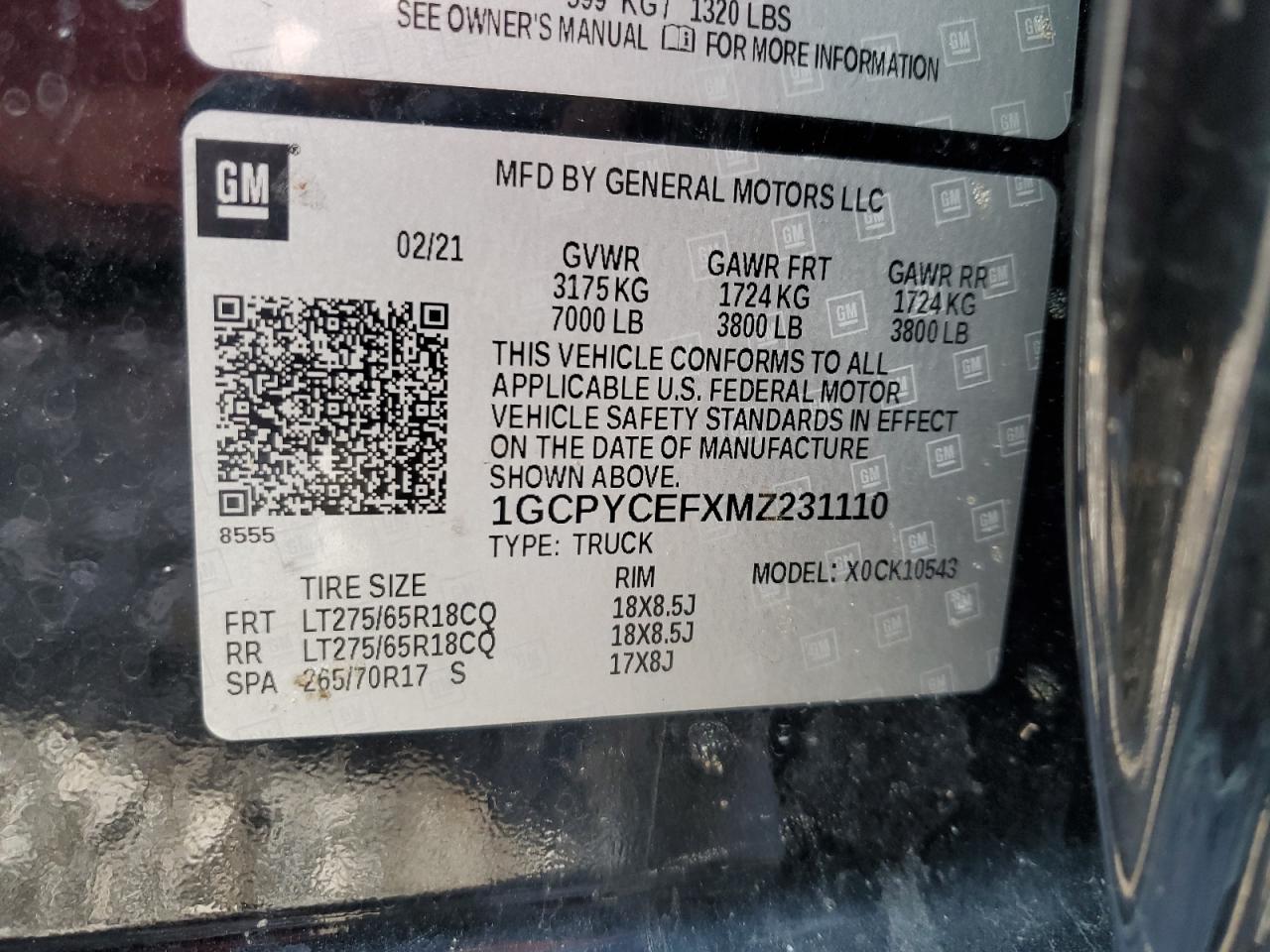 2021 Chevrolet Silverado K1500 Trail Boss Custom VIN: 1GCPYCEFXMZ231110 Lot: 63813334