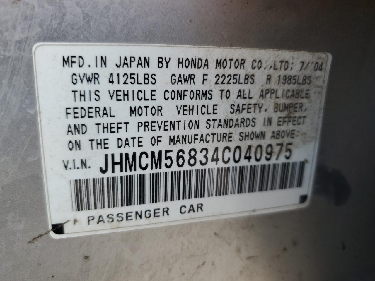 2004 Honda Accord Ex VIN: JHMCM56834C040975 Lot: 68567224