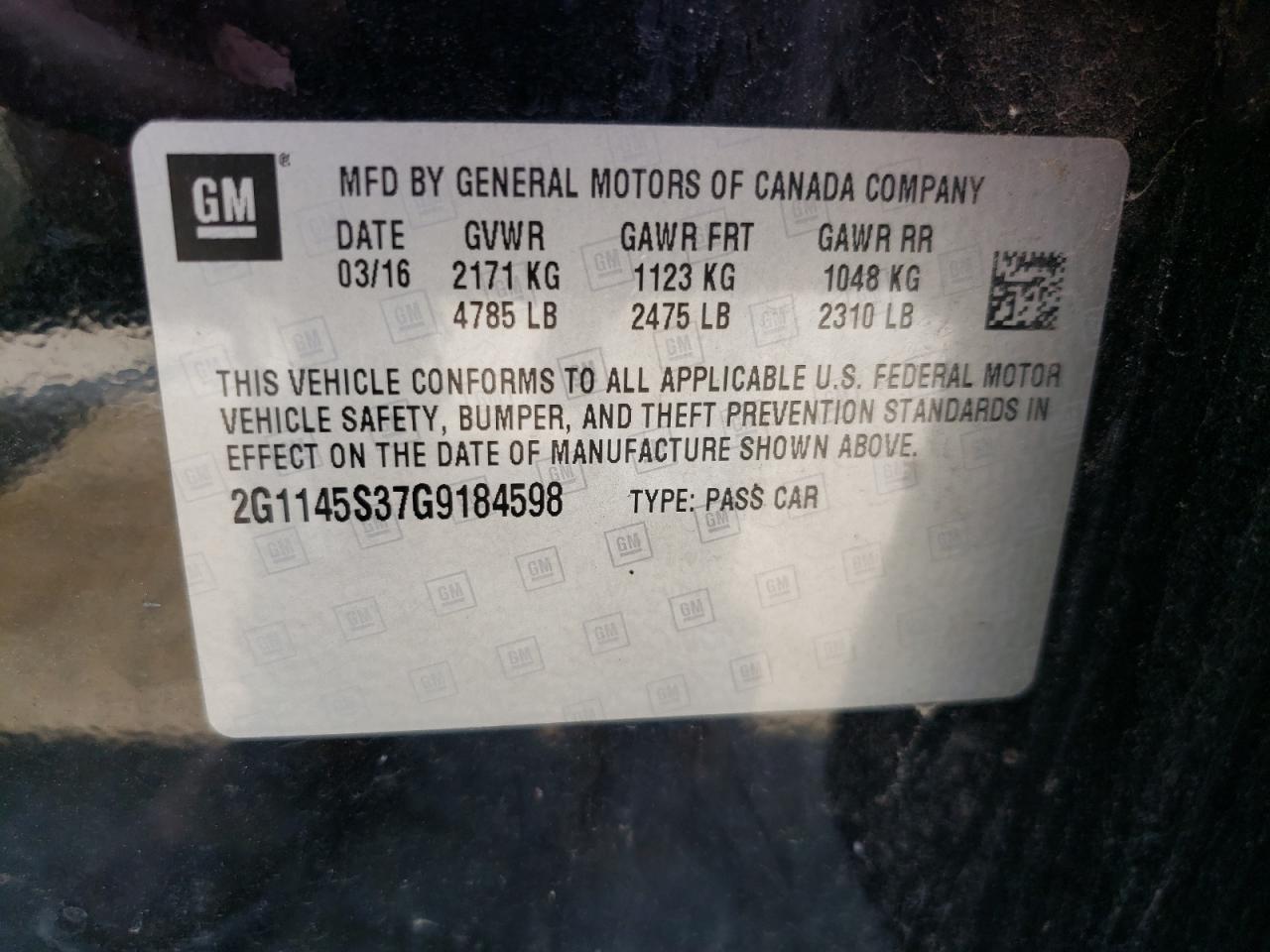 2G1145S37G9184598 2016 Chevrolet Impala Ltz