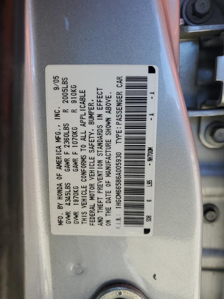 2006 Honda Accord Ex VIN: 1HGCM66586A005930 Lot: 67577564