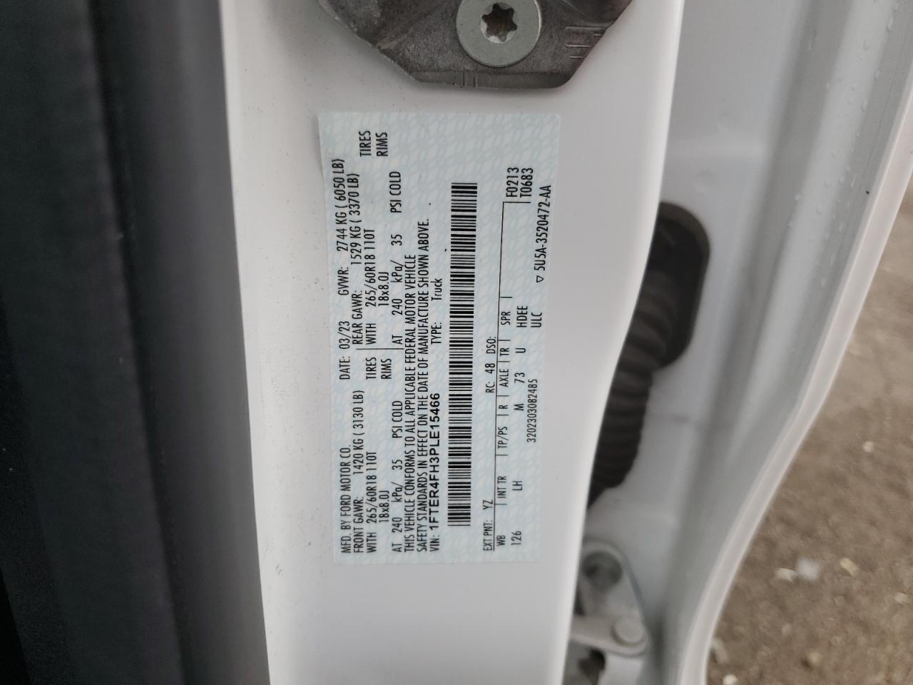 2023 Ford Ranger Xl VIN: 1FTER4FH3PLE15466 Lot: 67216154