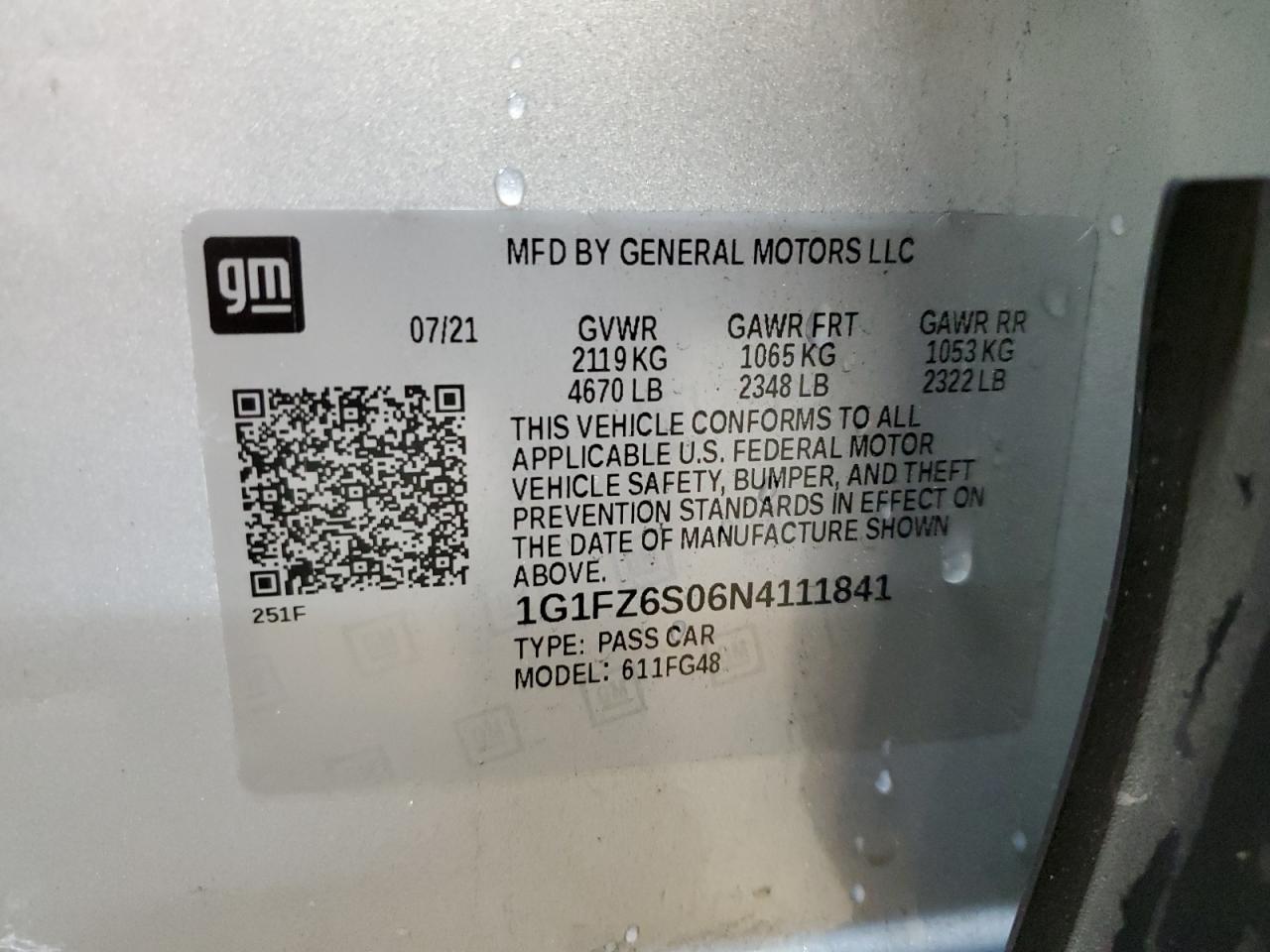 2022 Chevrolet Bolt Euv Premier VIN: 1G1FZ6S06N4111841 Lot: 66681504