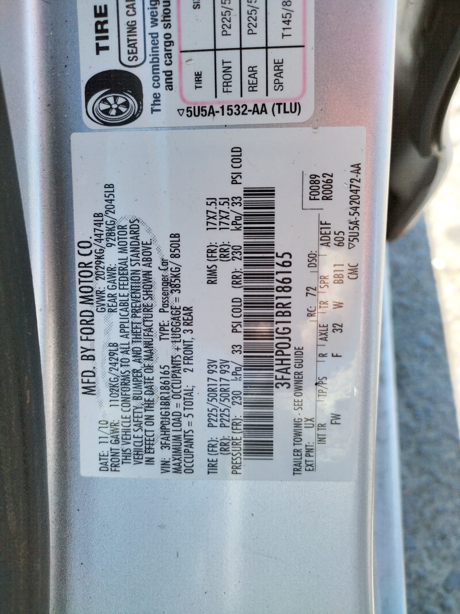 3FAHP0JG1BR186165 2011 Ford Fusion Sel