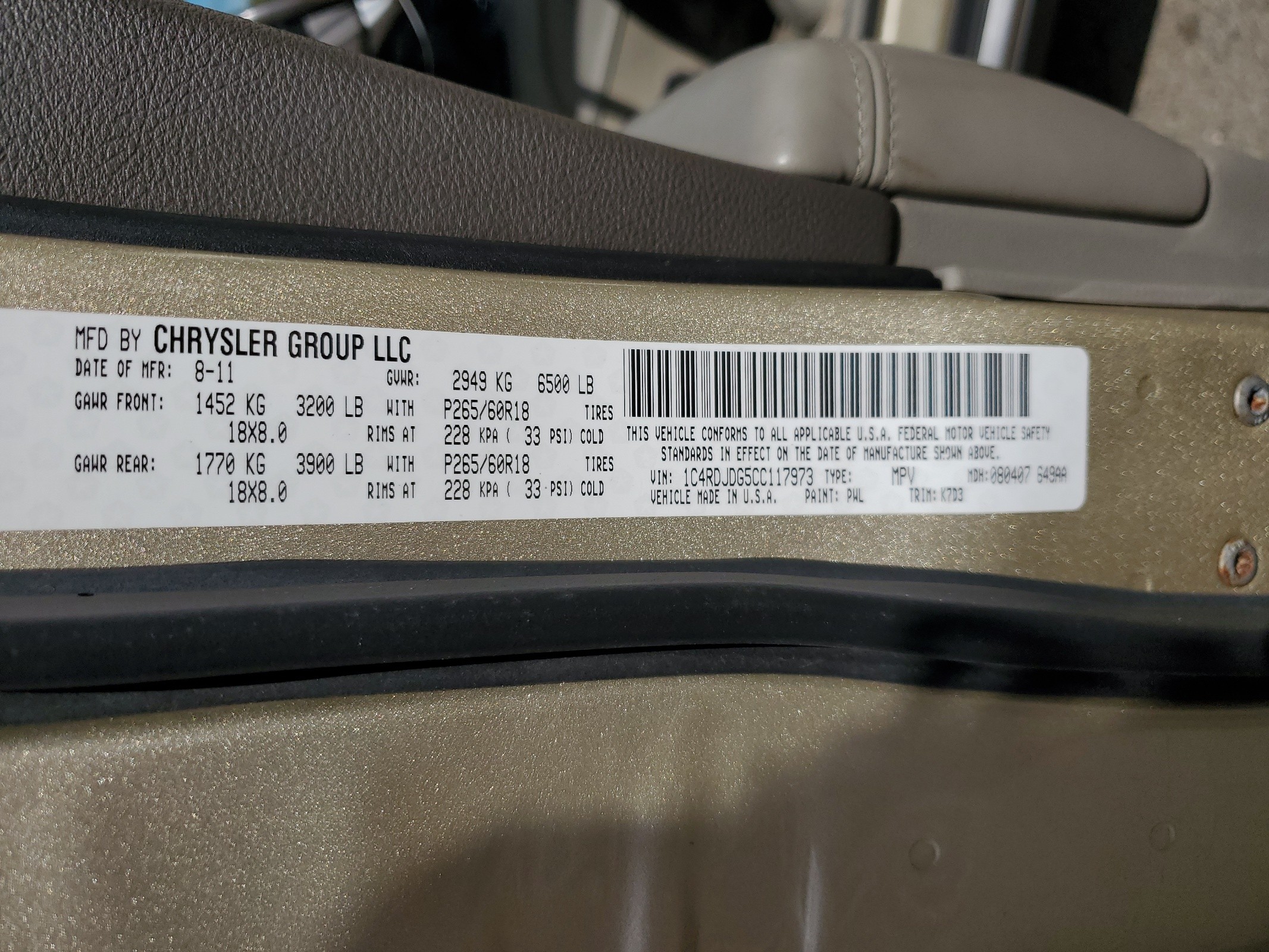 1C4RDJDG5CC117973 2012 Dodge Durango Crew