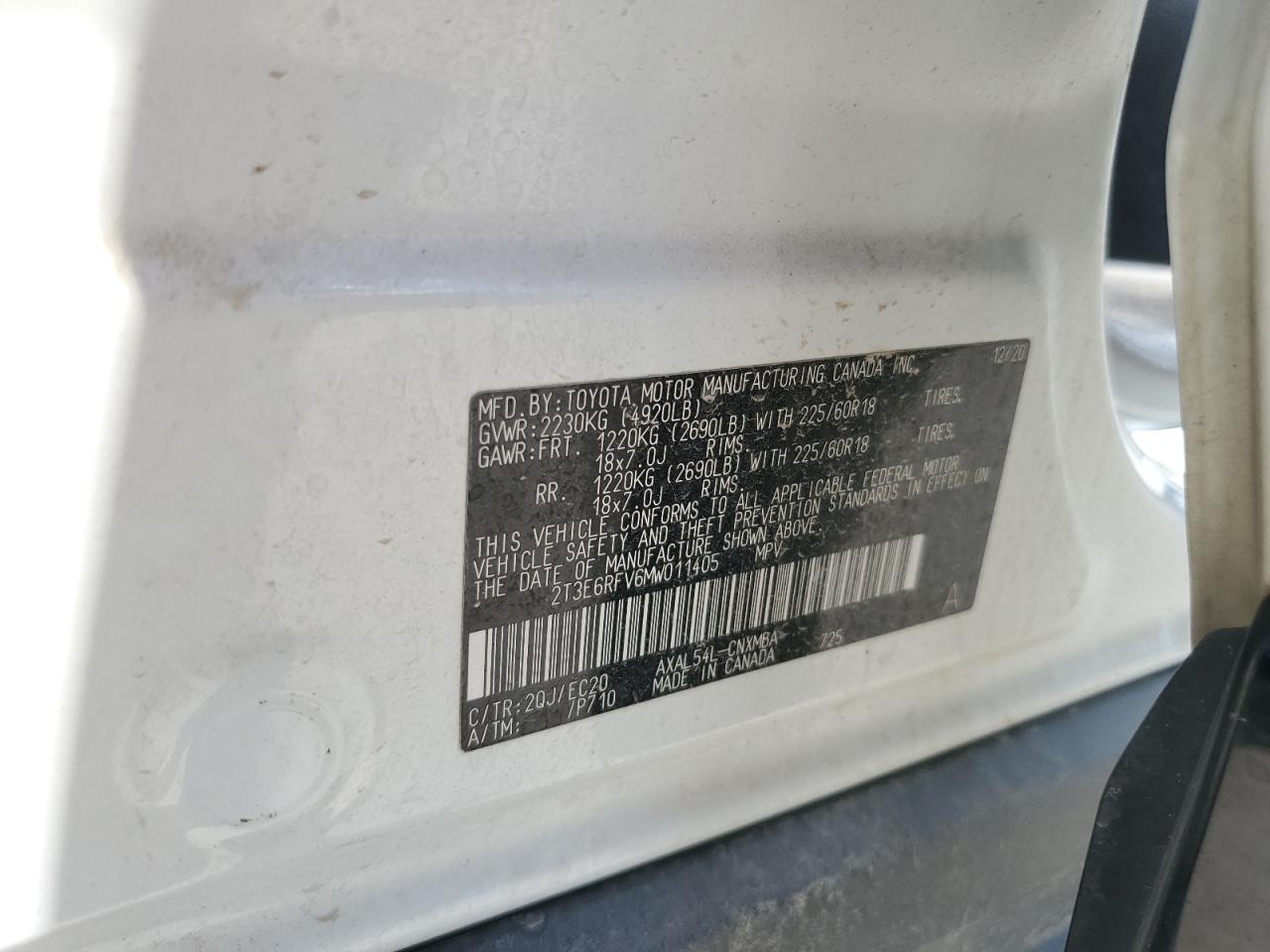 2T3E6RFV6MW011405 2021 Toyota Rav4 Xse