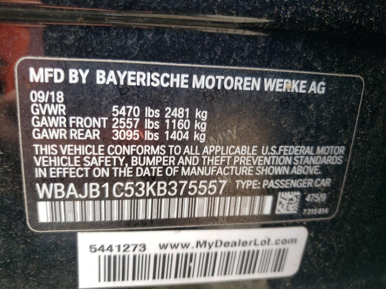 WBAJB1C53KB375557 2019 BMW 530Xe