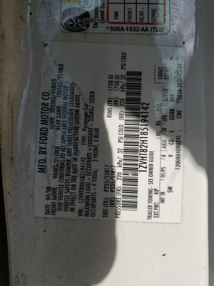 2008 Ford Mustang Gt VIN: 1ZVHT82H185194142 Lot: 66506124