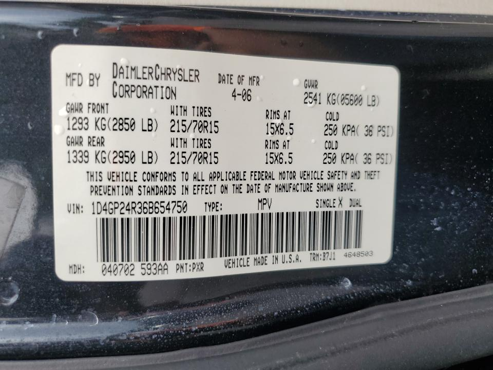 1D4GP24R36B654750 2006 Dodge Grand Caravan Se