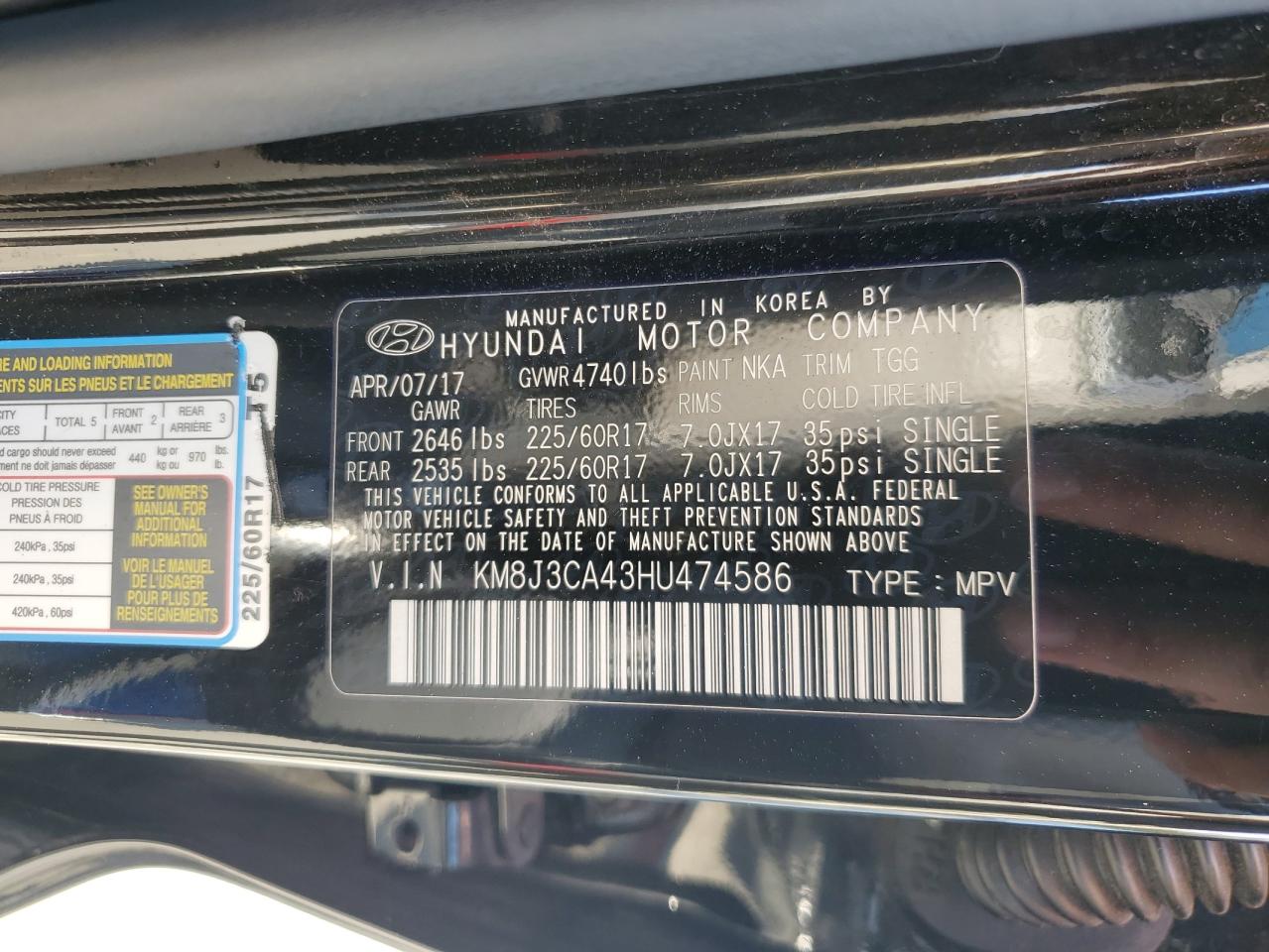 2017 Hyundai Tucson Limited VIN: KM8J3CA43HU474586 Lot: 64551644