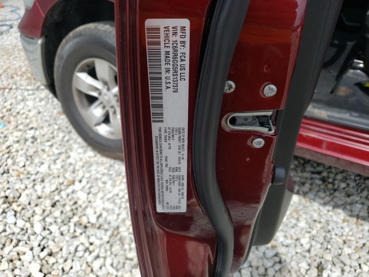 2024 Ram 1500 Classic Slt VIN: 1C6RR6GG5RS137379 Lot: 66270154