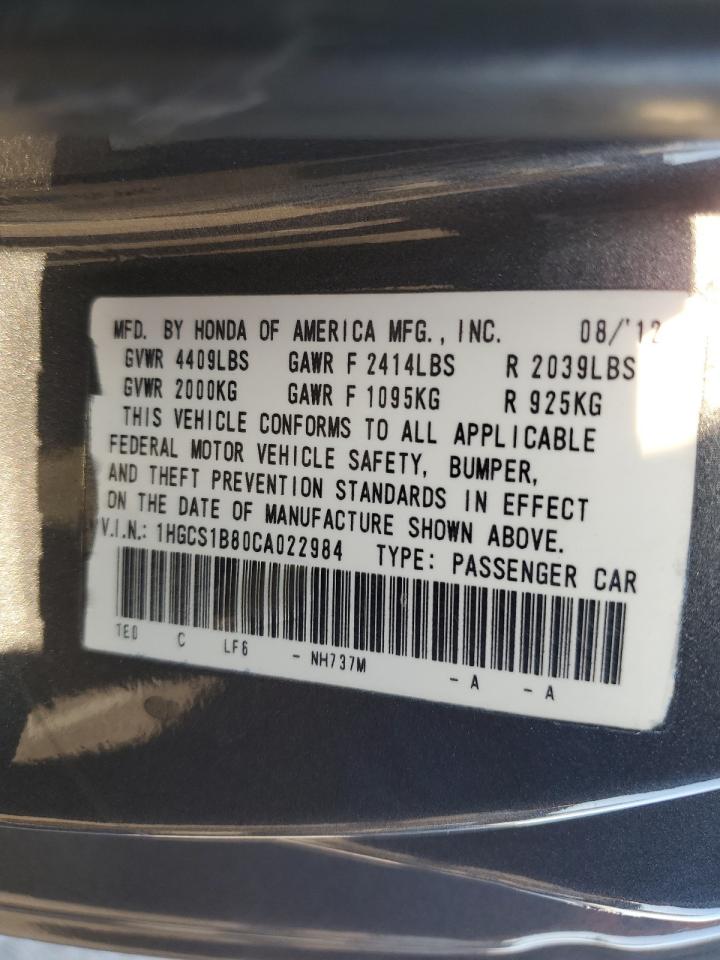 2012 Honda Accord Exl VIN: 1HGCS1B80CA022984 Lot: 66818224