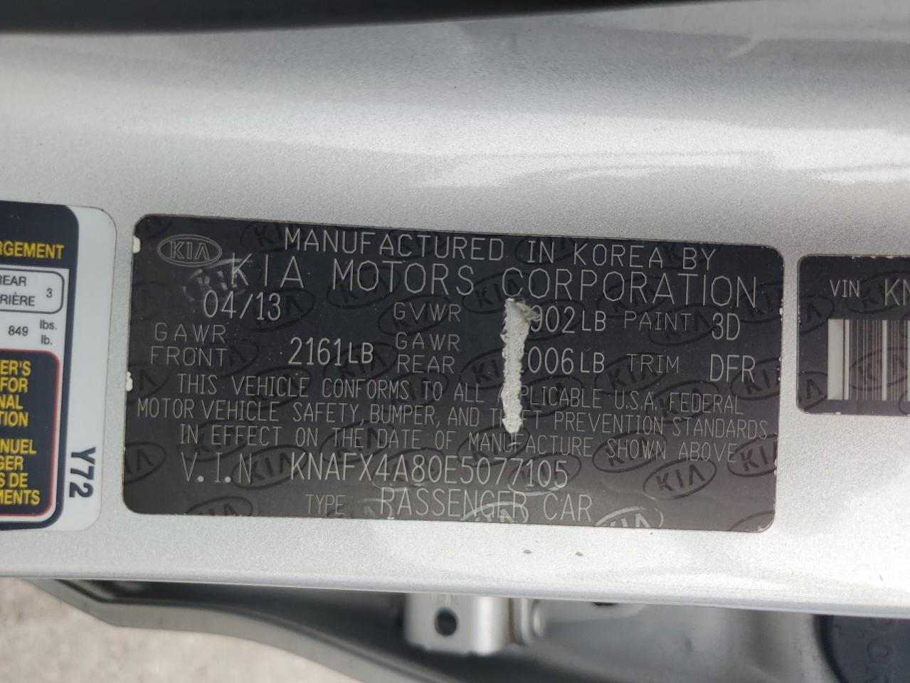 KNAFX4A80E5077105 2014 Kia Forte Ex