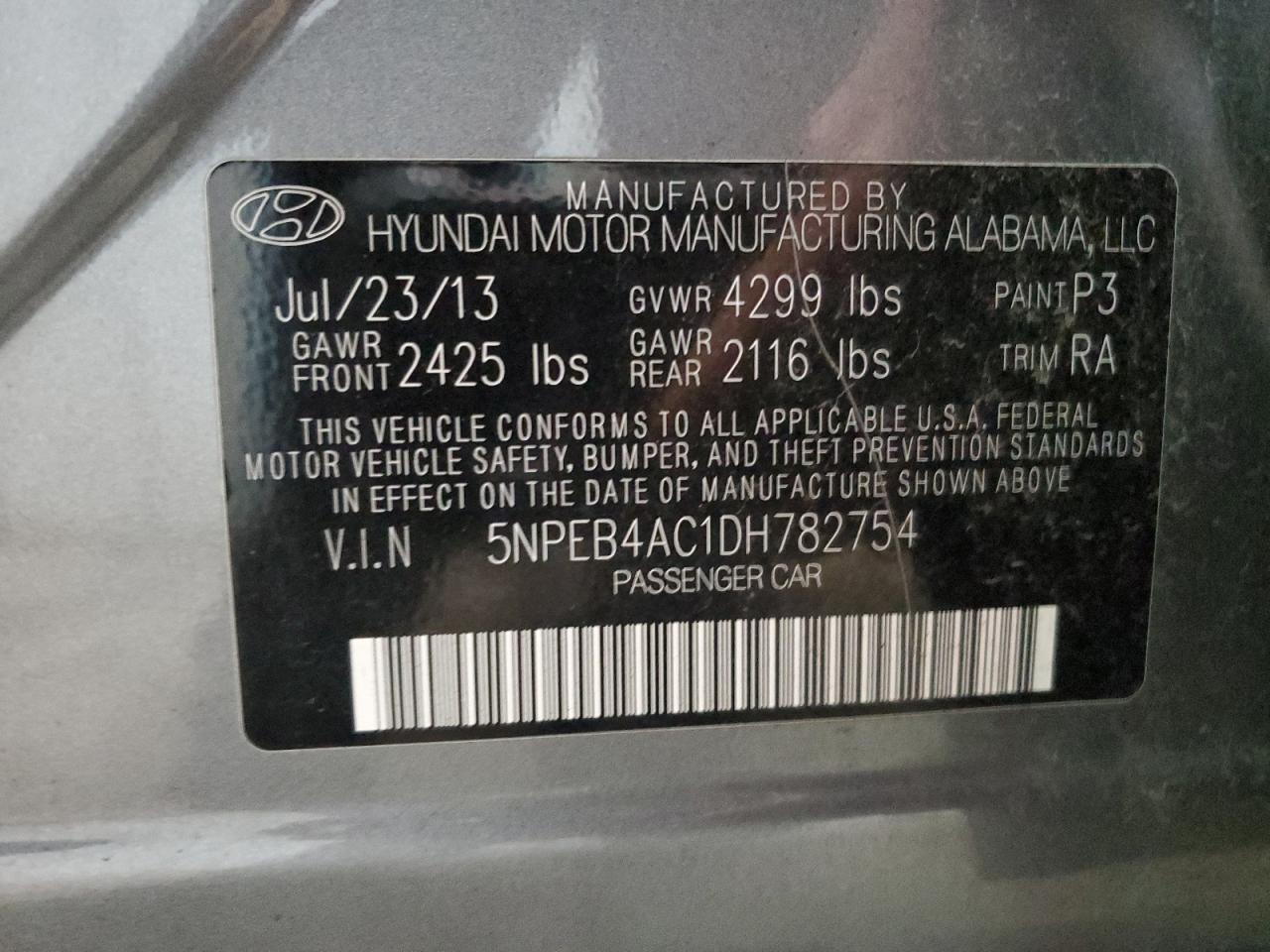 5NPEB4AC1DH782754 2013 Hyundai Sonata Gls