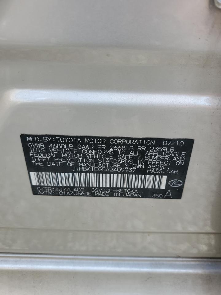 2010 Lexus Es 350 VIN: JTHBK1EG5A2409937 Lot: 66949684