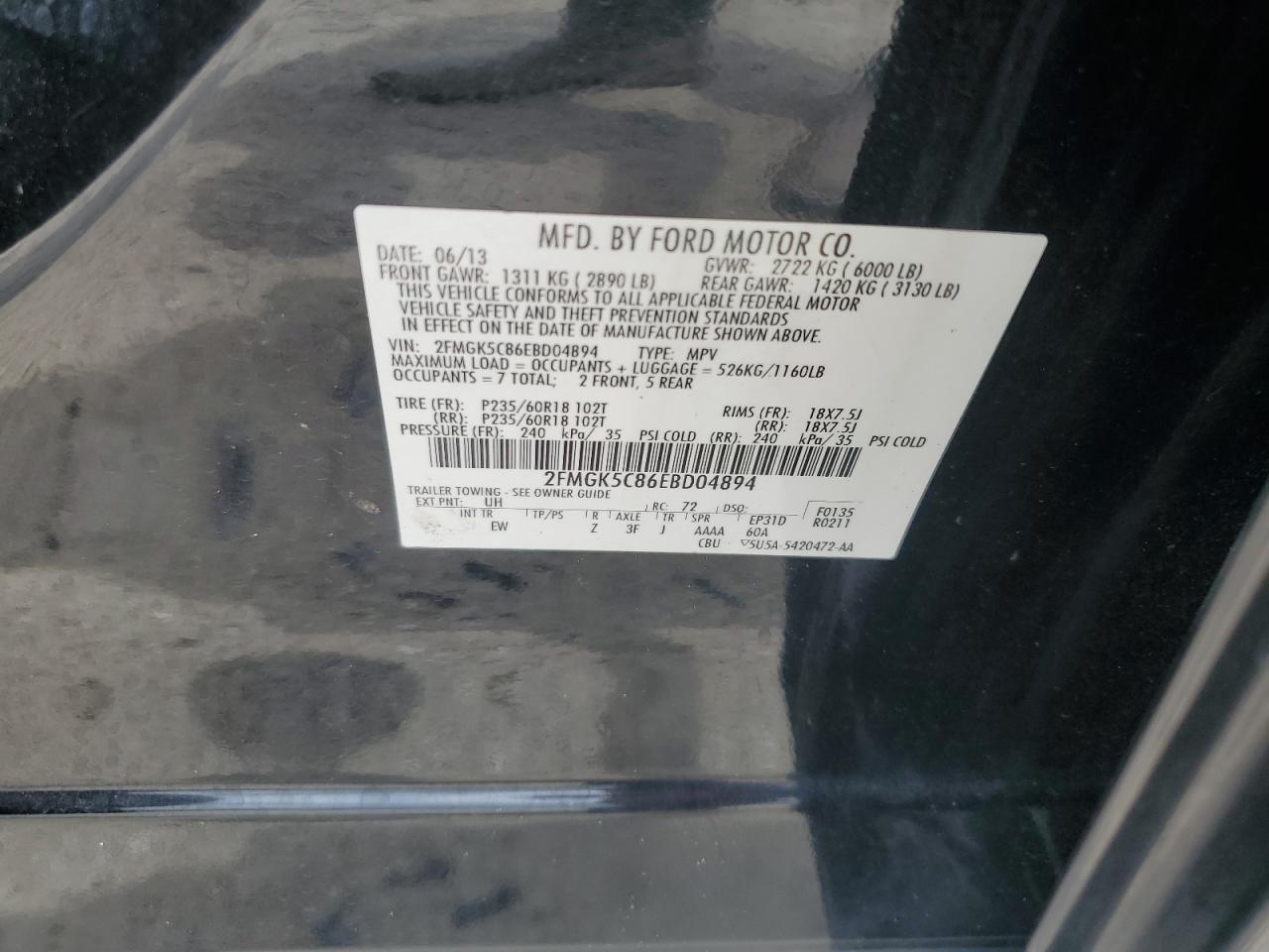 2FMGK5C86EBD04894 2014 Ford Flex Sel