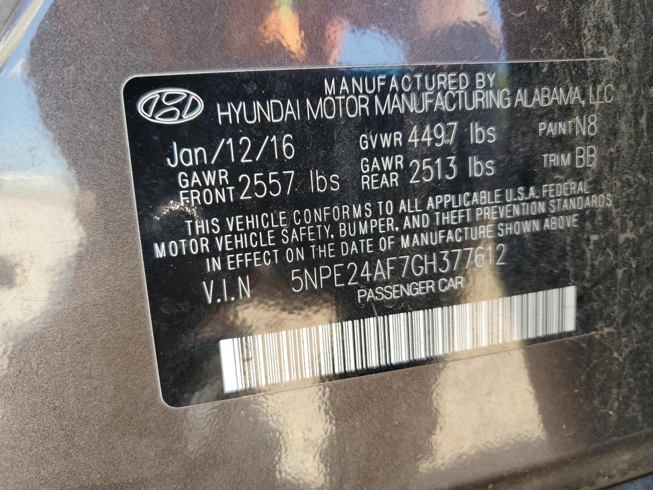 5NPE24AF7GH377612 2016 Hyundai Sonata Se