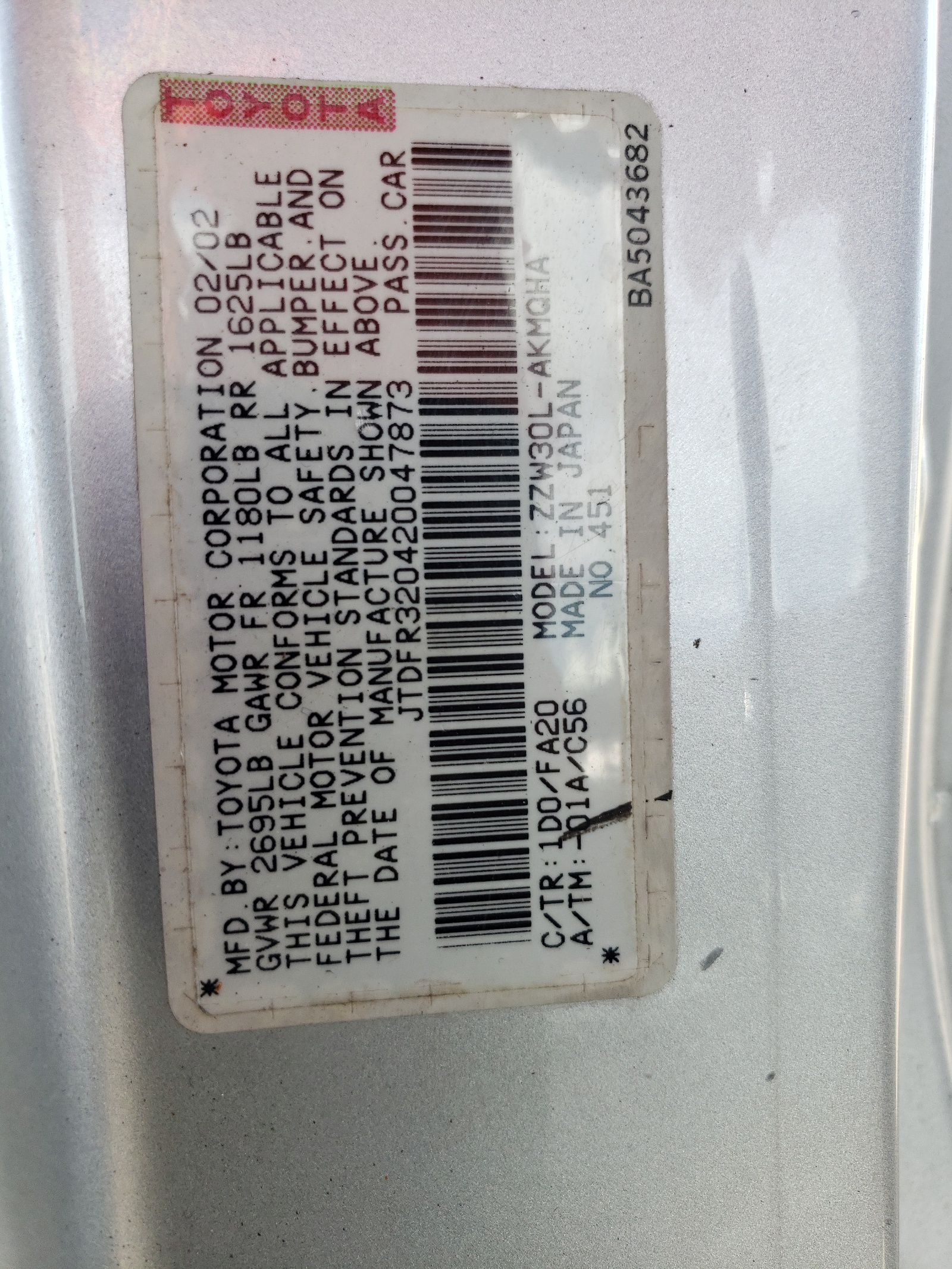 JTDFR320420047873 2002 Toyota Mr2 Spyder