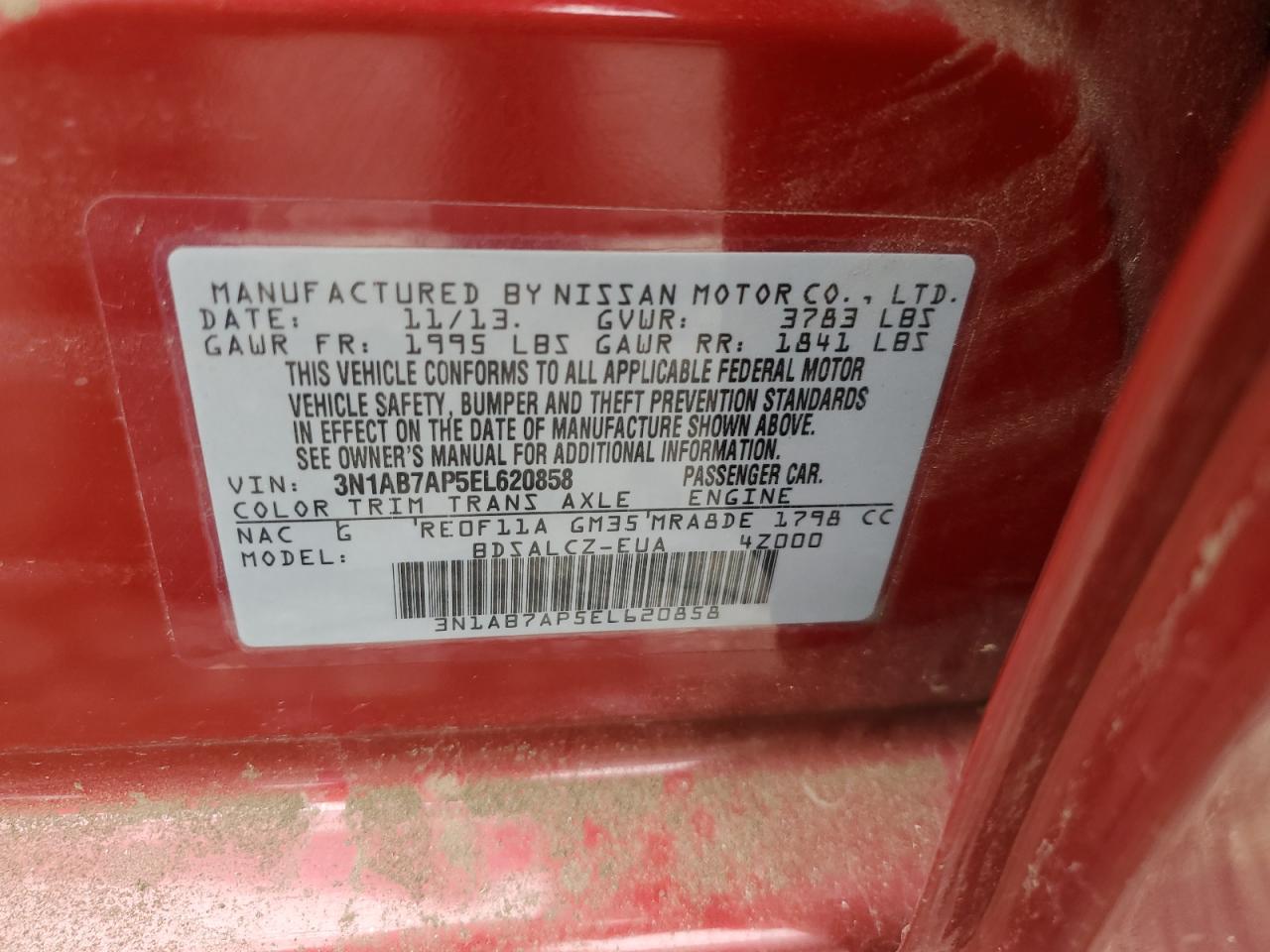 2014 Nissan Sentra S VIN: 3N1AB7AP5EL620858 Lot: 69422314