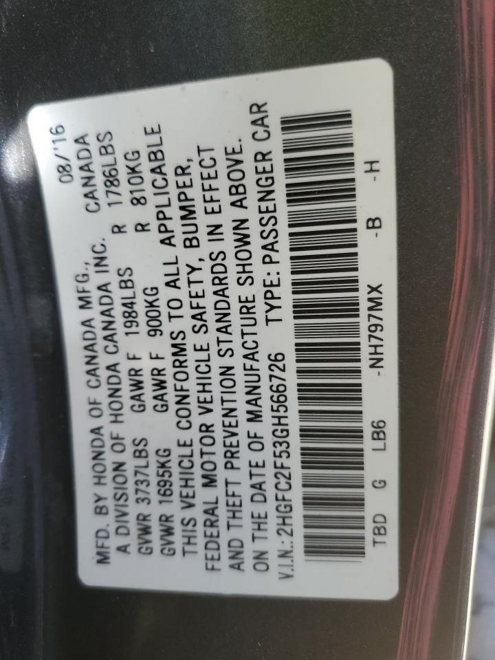 2HGFC2F53GH566726 2016 Honda Civic Lx
