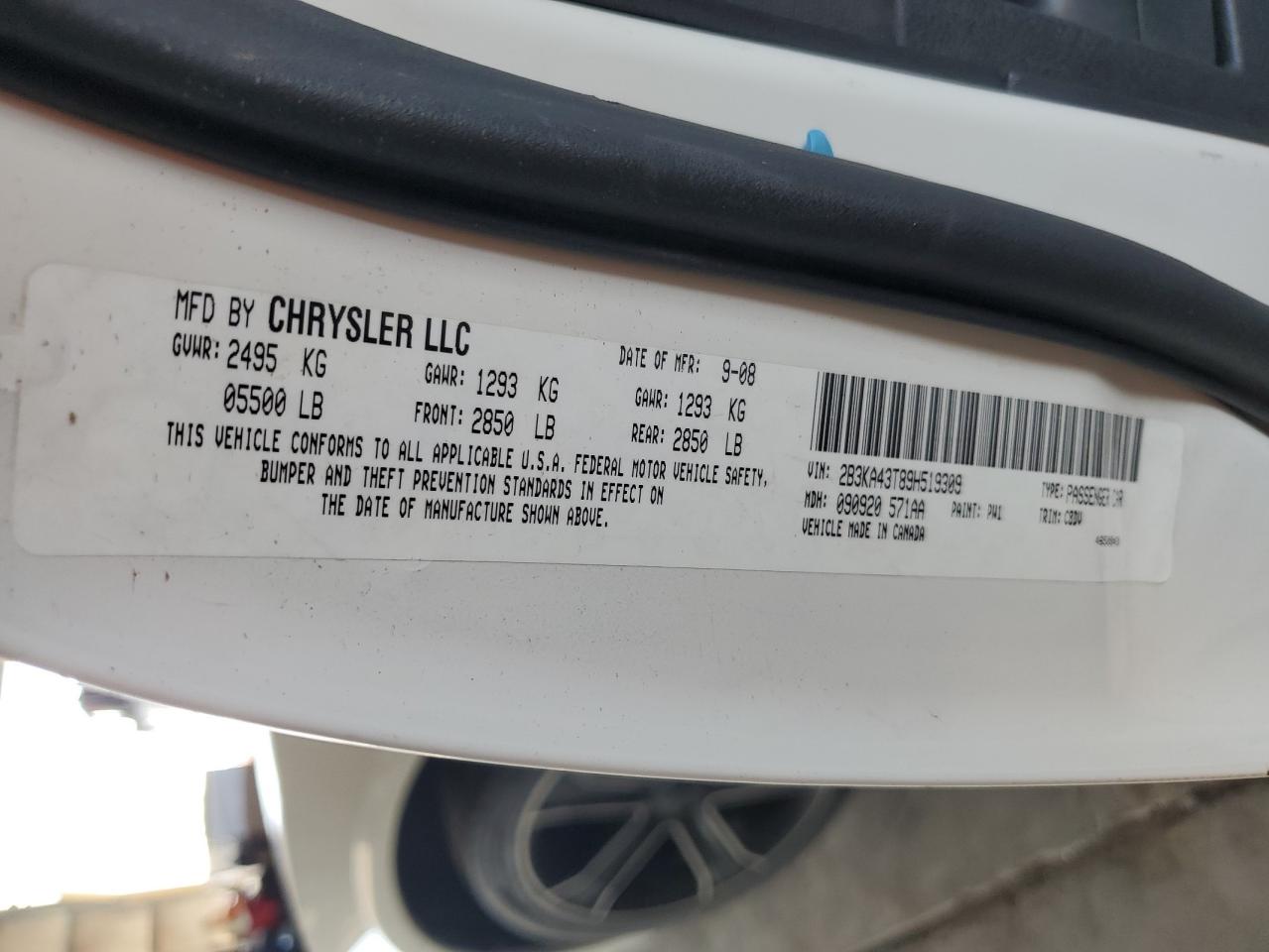 2009 Dodge Charger VIN: 2B3KA43T89H519309 Lot: 67365234