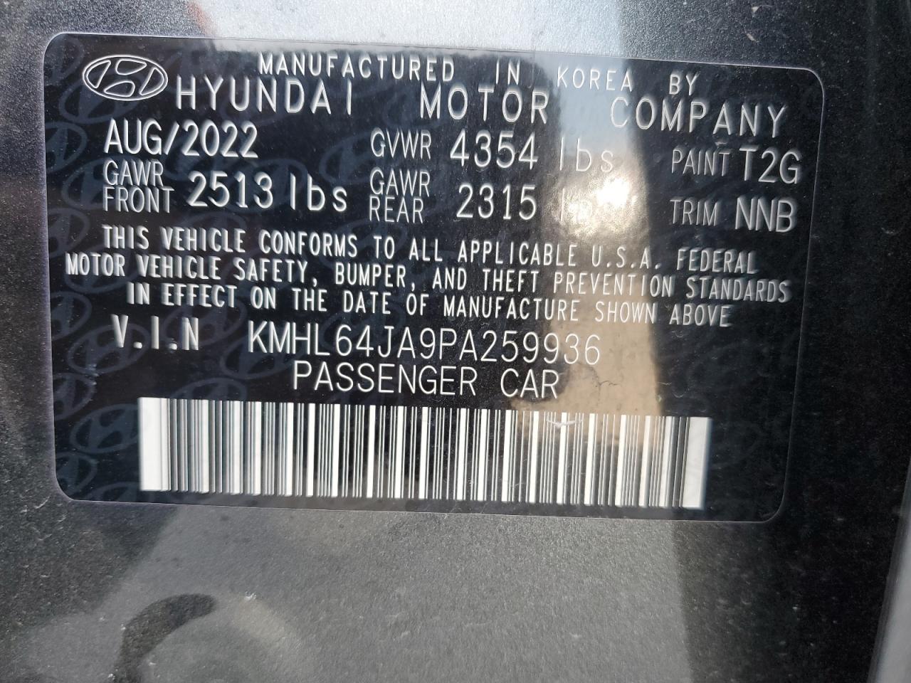 KMHL64JA9PA259936 2023 Hyundai Sonata Sel