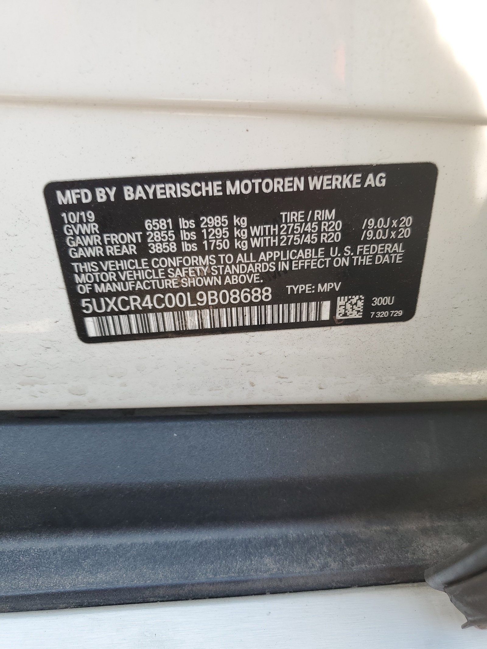 5UXCR4C00L9B08688 2020 BMW X5 Sdrive 40I