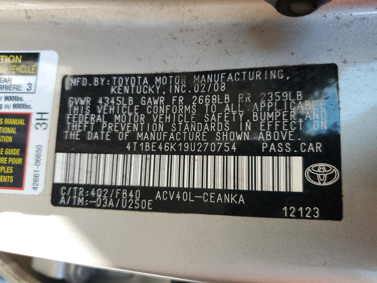 4T1BE46K19U270754 2009 Toyota Camry Base