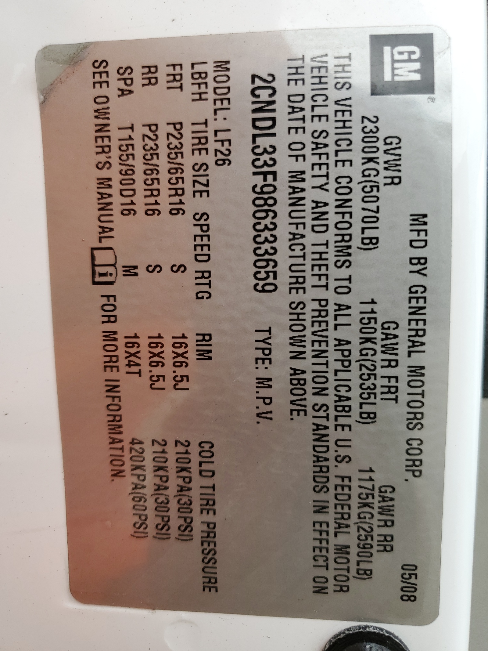 2CNDL33F986333659 2008 Chevrolet Equinox Lt