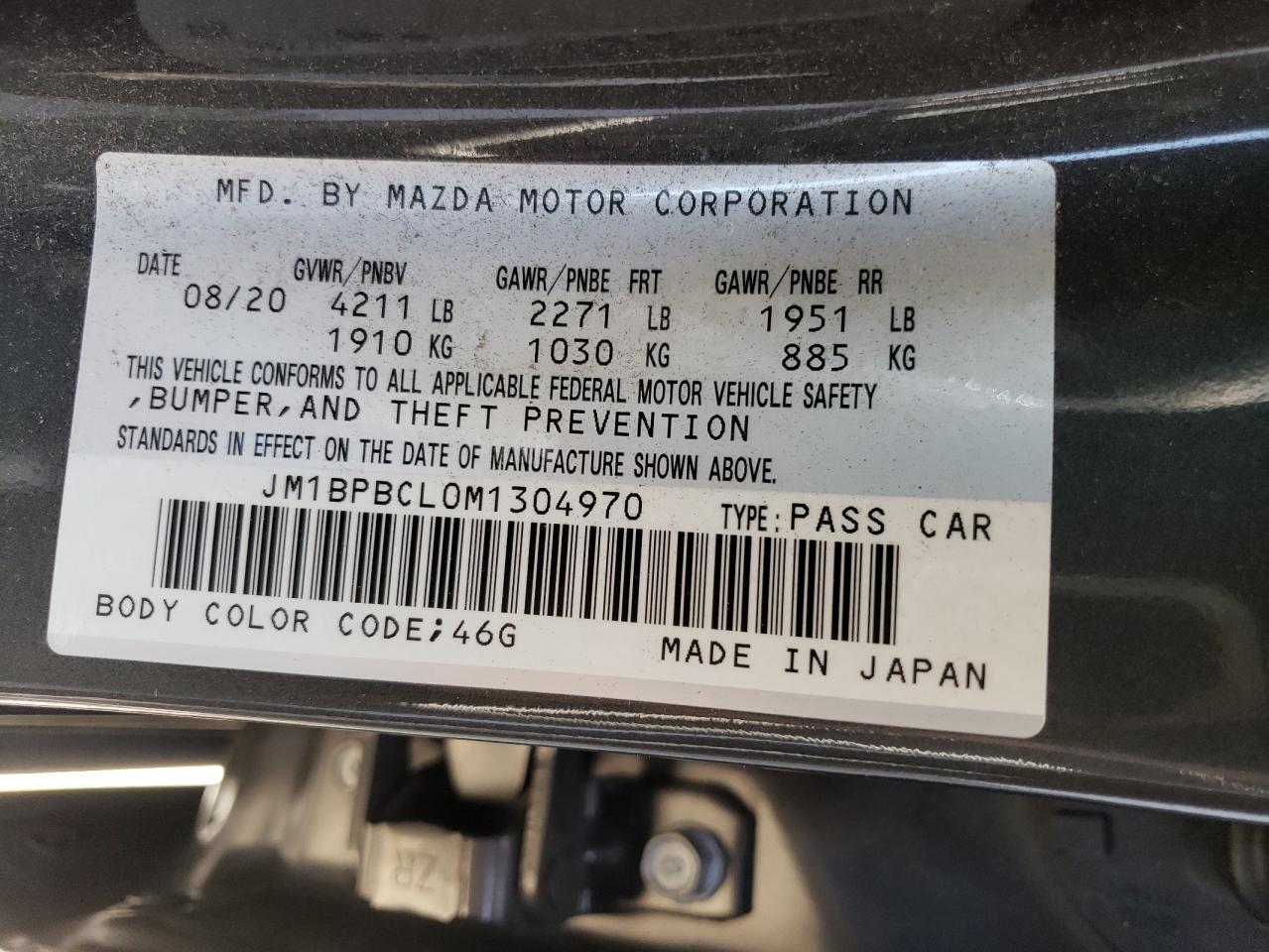 2021 Mazda 3 Preferred VIN: JM1BPBCL0M1304970 Lot: 68425064