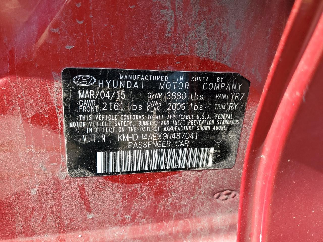 2016 Hyundai Elantra Se VIN: KMHDH4AEXGU487041 Lot: 66389694