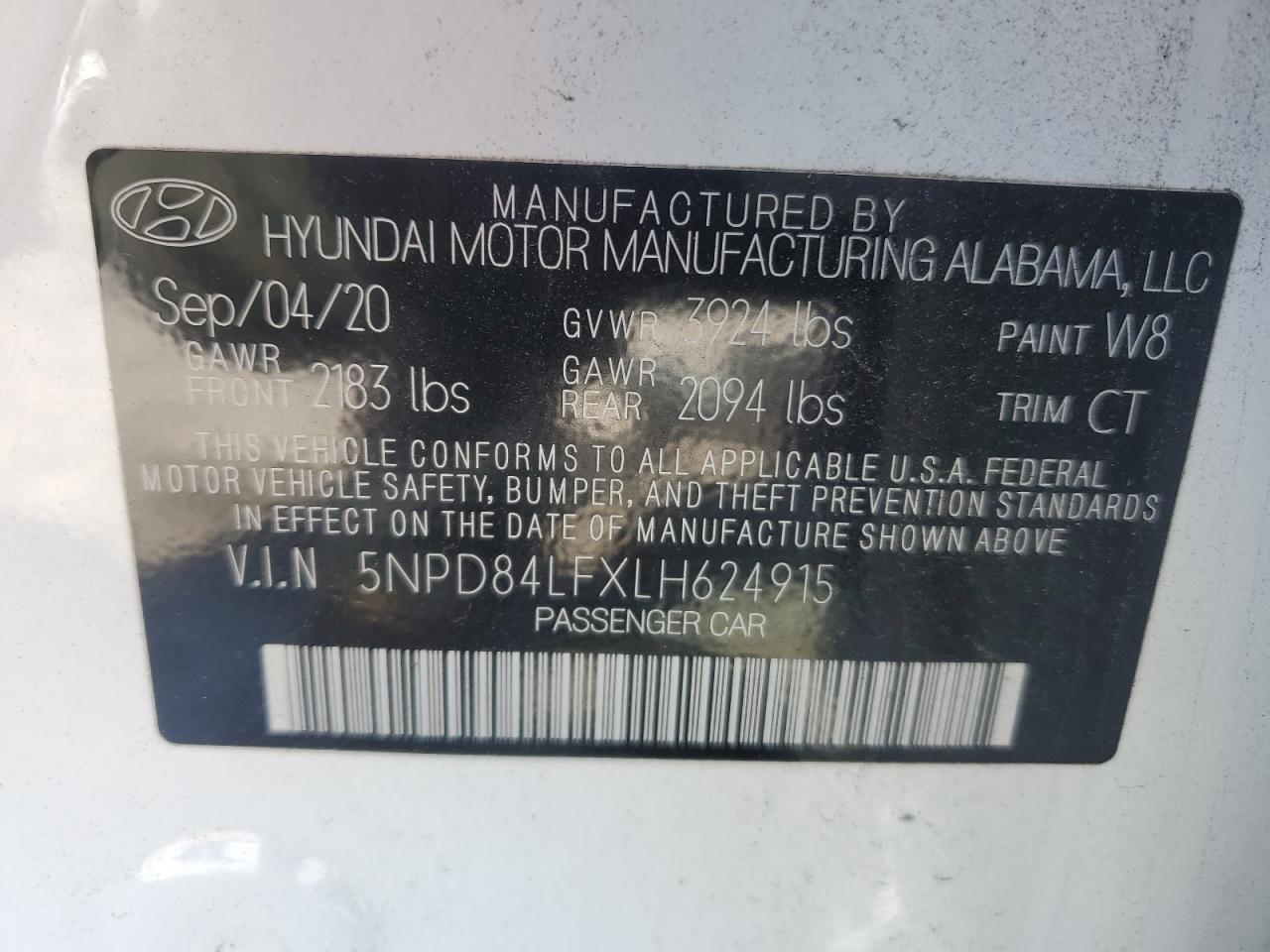 2020 Hyundai Elantra Sel VIN: 5NPD84LFXLH624915 Lot: 68215664