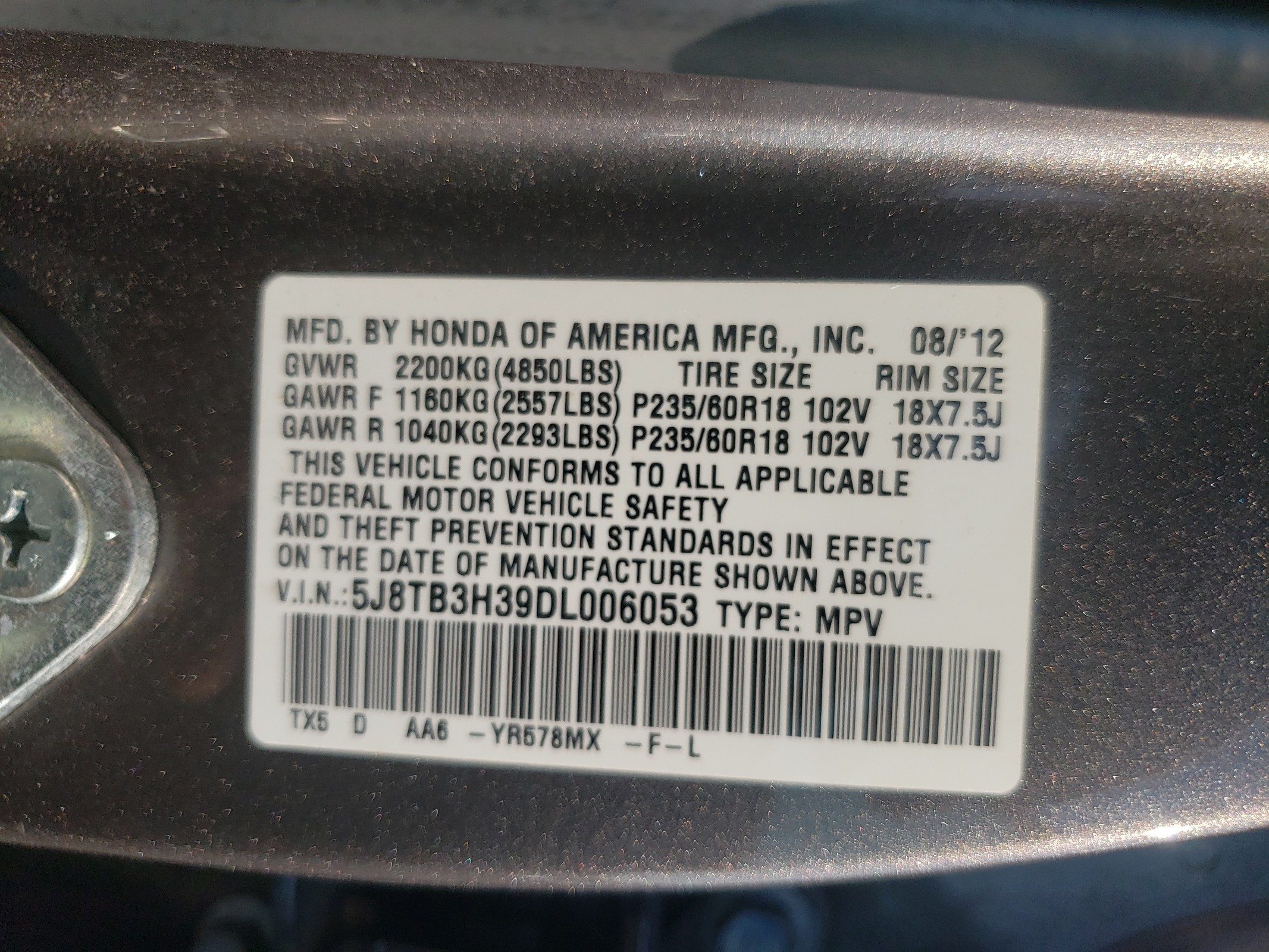 5J8TB3H39DL006053 2013 Acura Rdx