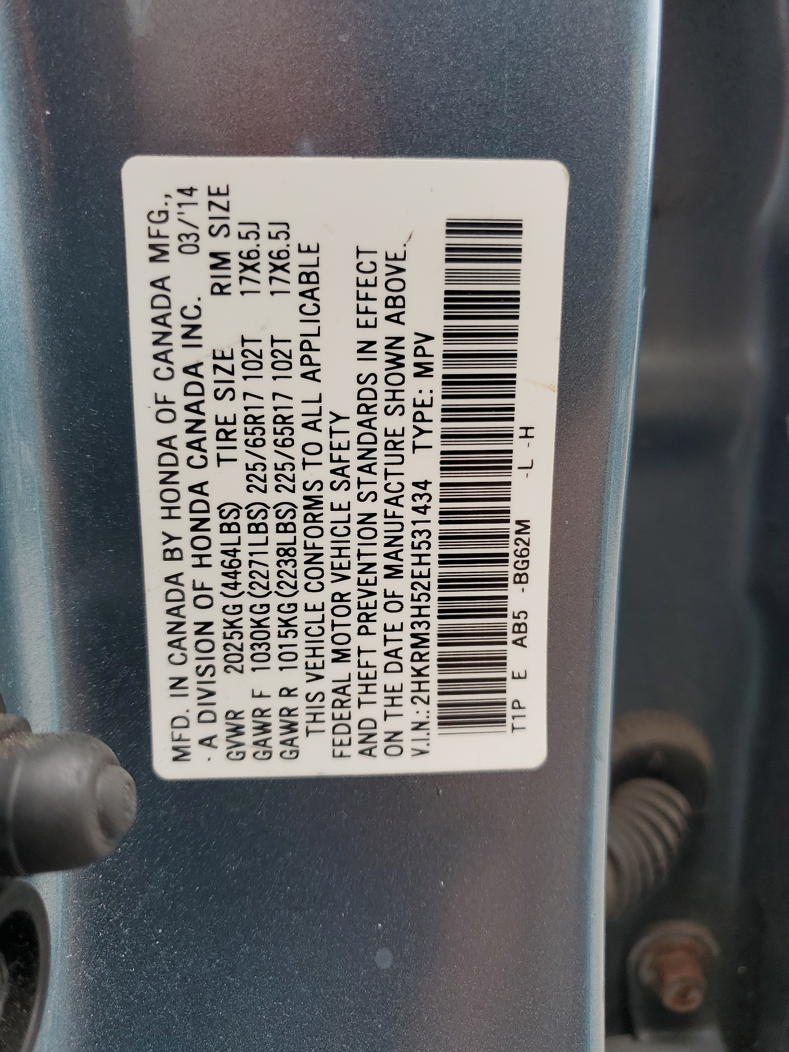 2HKRM3H52EH531434 2014 Honda Cr-V Ex