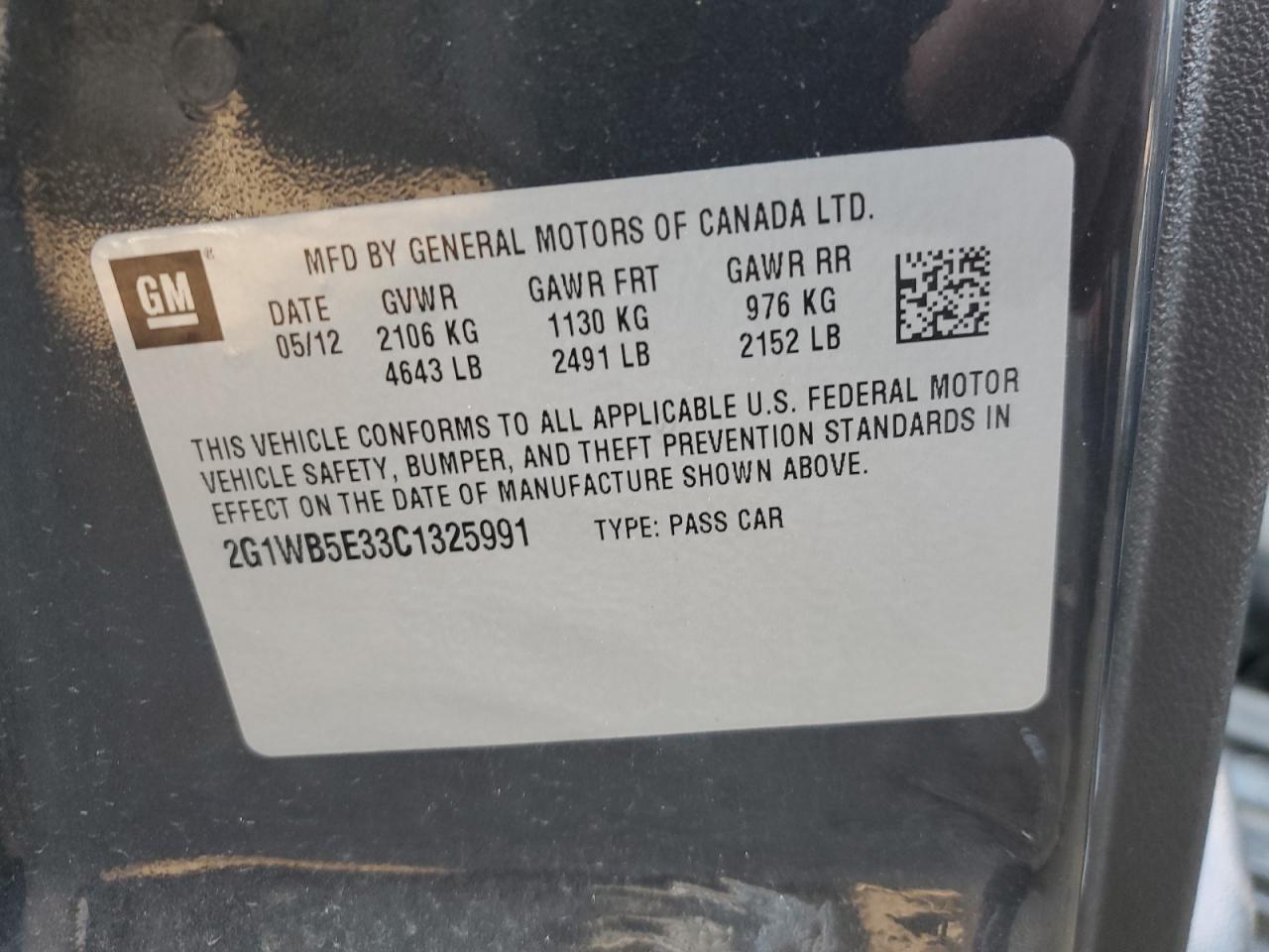 2012 Chevrolet Impala Lt VIN: 2G1WB5E33C1325991 Lot: 66728784