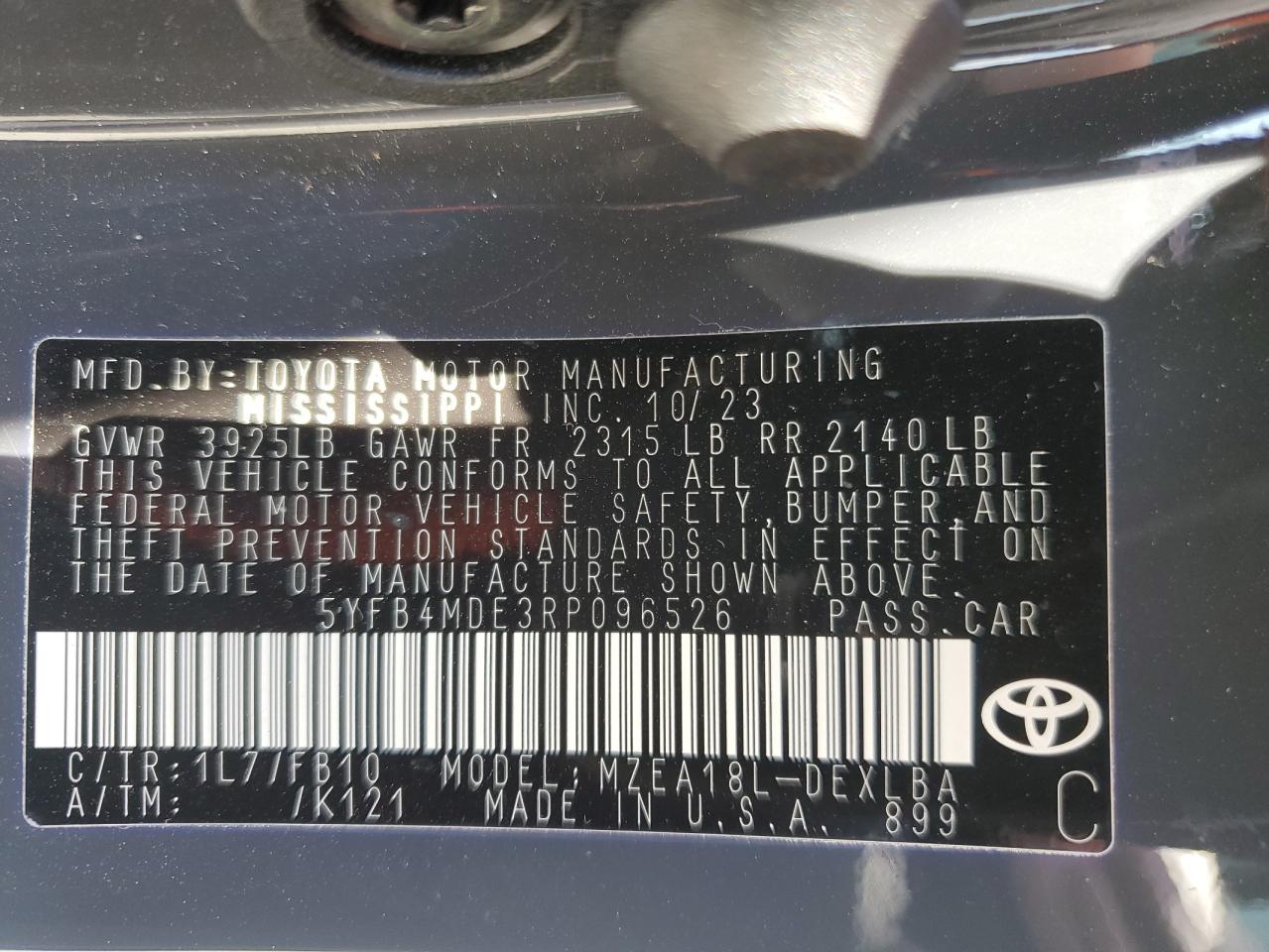 5YFB4MDE3RP096526 2024 Toyota Corolla Le