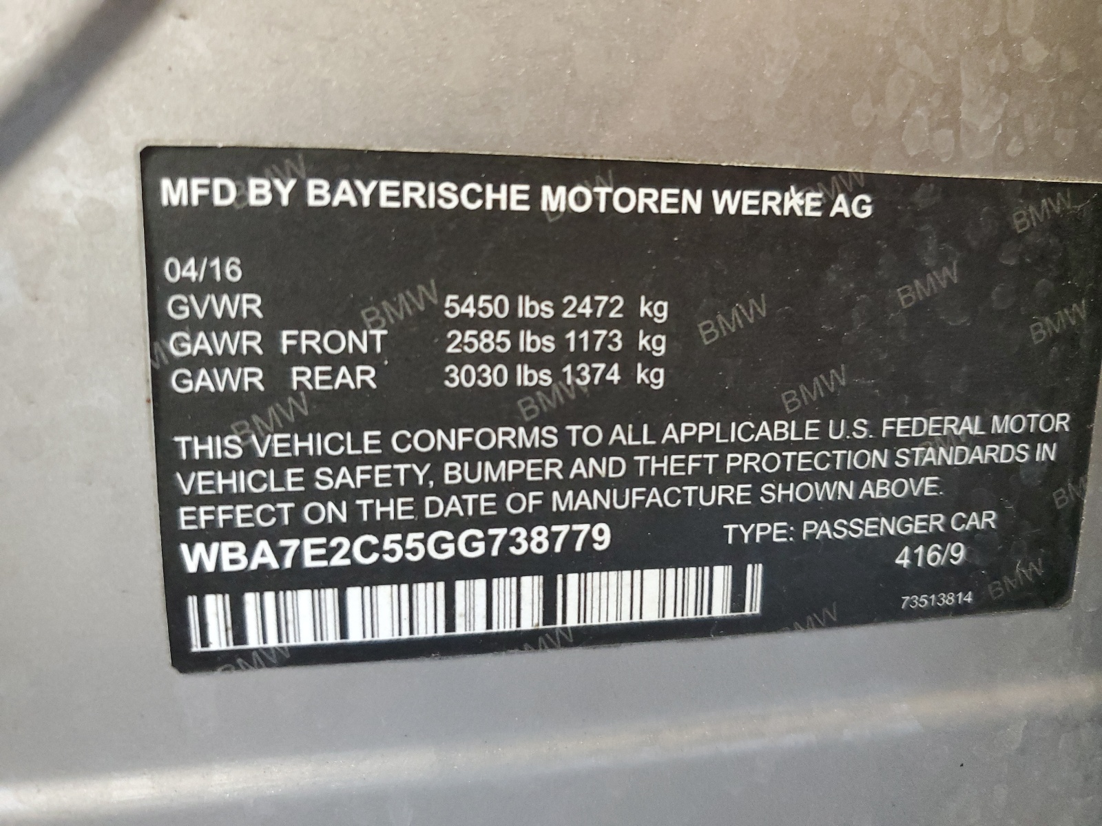 WBA7E2C55GG738779 2016 BMW 740 I