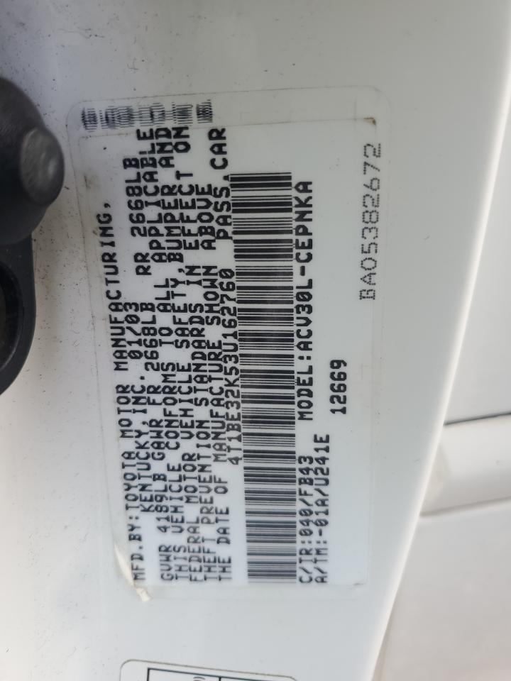 2003 Toyota Camry Le VIN: 4T1BE32K53U162760 Lot: 66861364