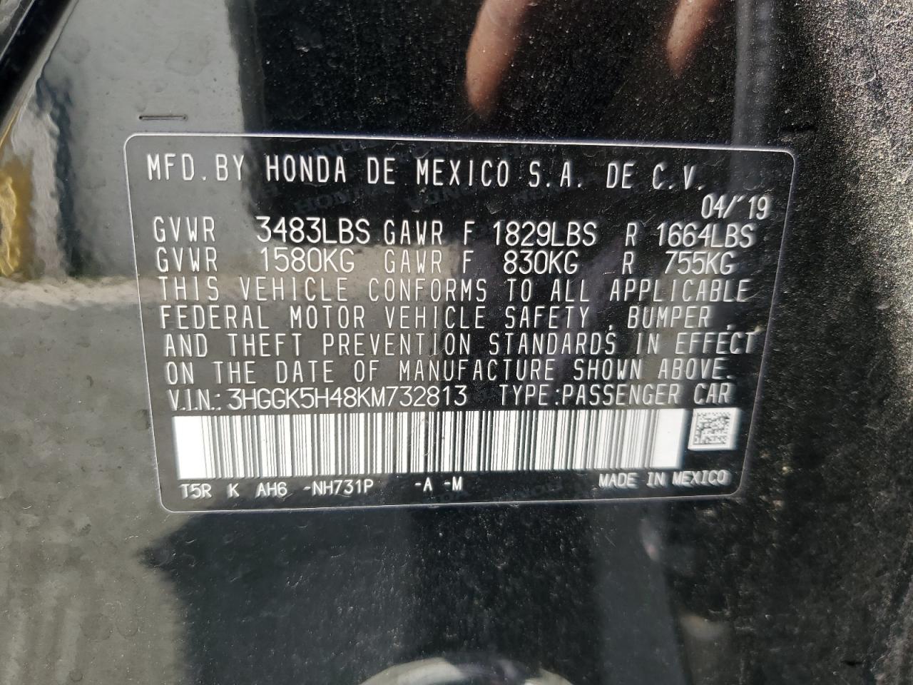 3HGGK5H48KM732813 2019 Honda Fit Lx