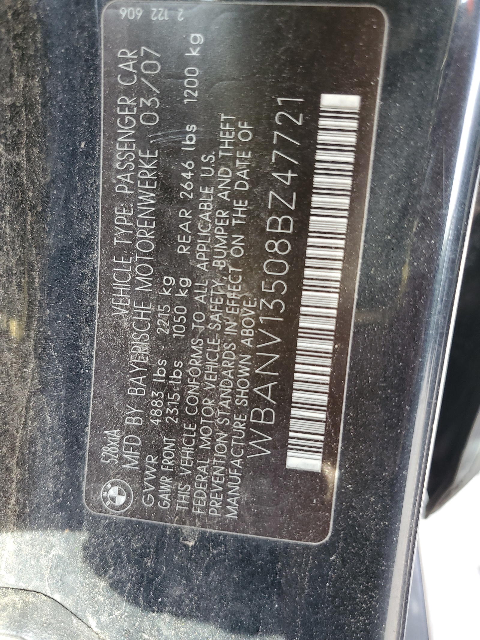 WBANV13508BZ47721 2008 BMW 528 Xi