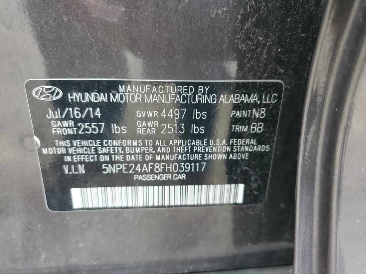 5NPE24AF8FH039117 2015 Hyundai Sonata Se