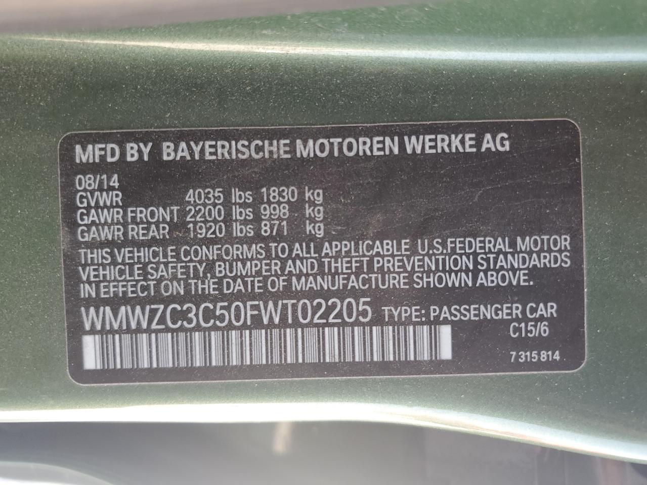 2015 Mini Cooper S Countryman VIN: WMWZC3C50FWT02205 Lot: 66626494