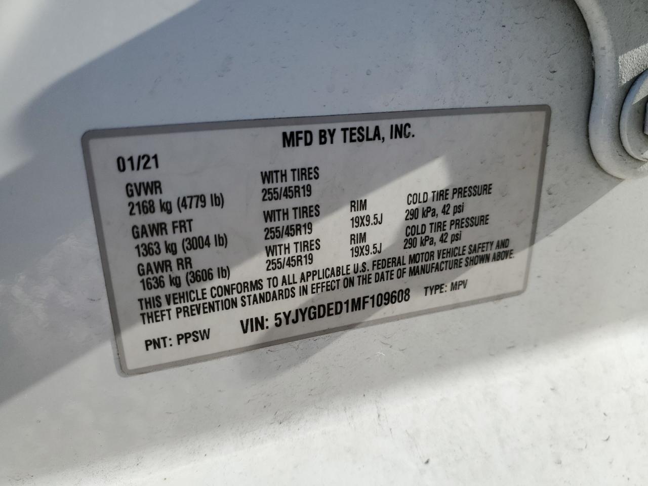 5YJYGDED1MF109608 2021 Tesla Model Y