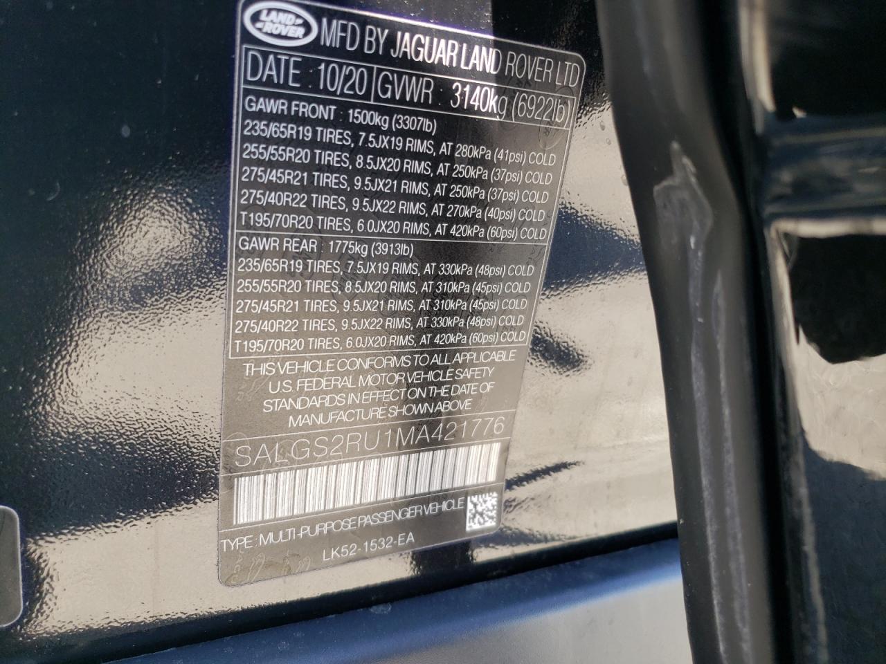 2021 Land Rover Range Rover Hse Westminster Edition VIN: SALGS2RU1MA421776 Lot: 67399054