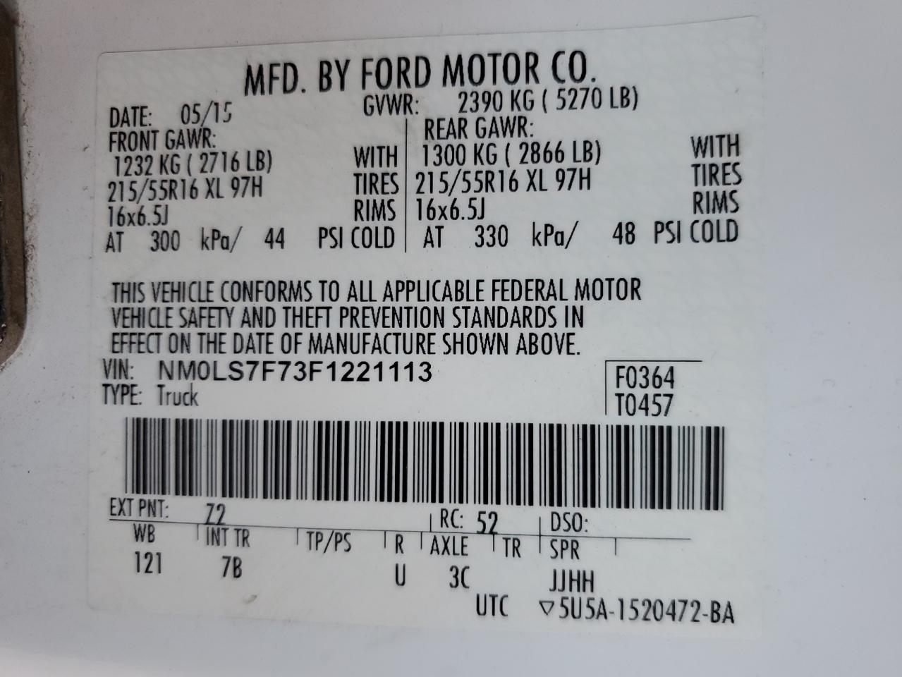 2015 Ford Transit Connect Xlt VIN: NM0LS7F73F1221113 Lot: 66186094