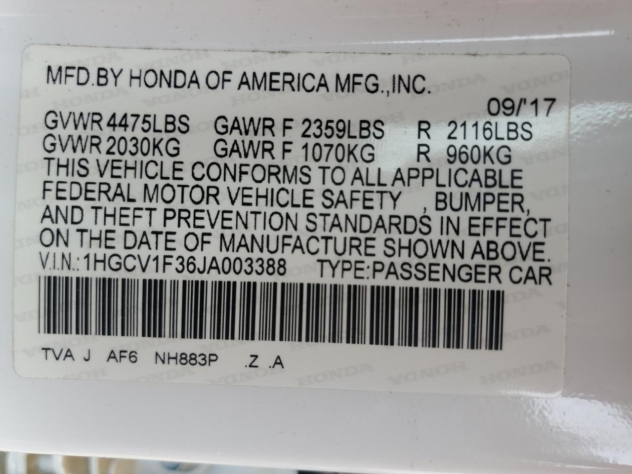 1HGCV1F36JA003388 2018 Honda Accord Sport