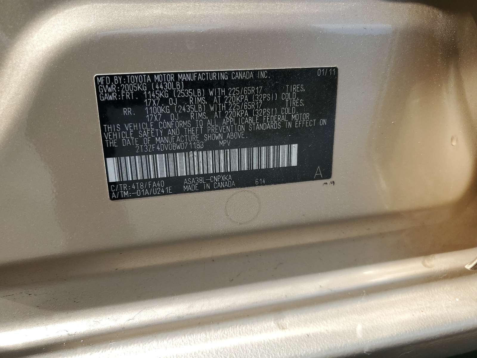 2T3ZF4DV0BW071183 2011 Toyota Rav4