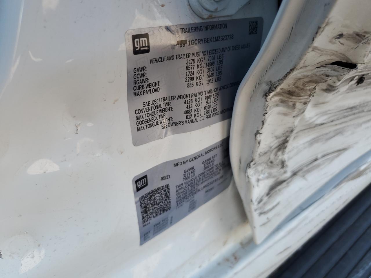 2021 Chevrolet Silverado K1500 Custom VIN: 1GCRYBEK1MZ323738 Lot: 65637424