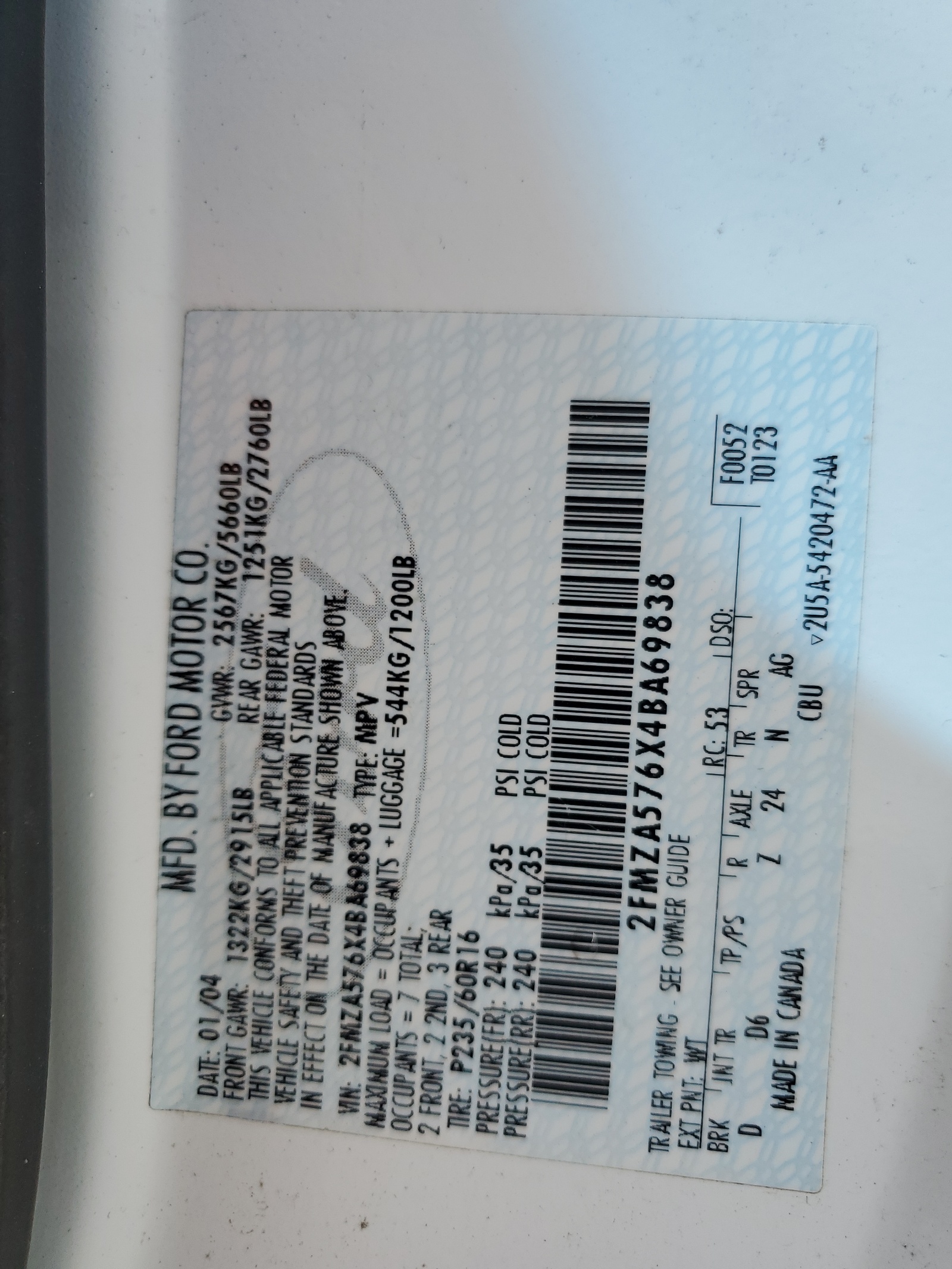 2FMZA576X4BA69838 2004 Ford Freestar Ses