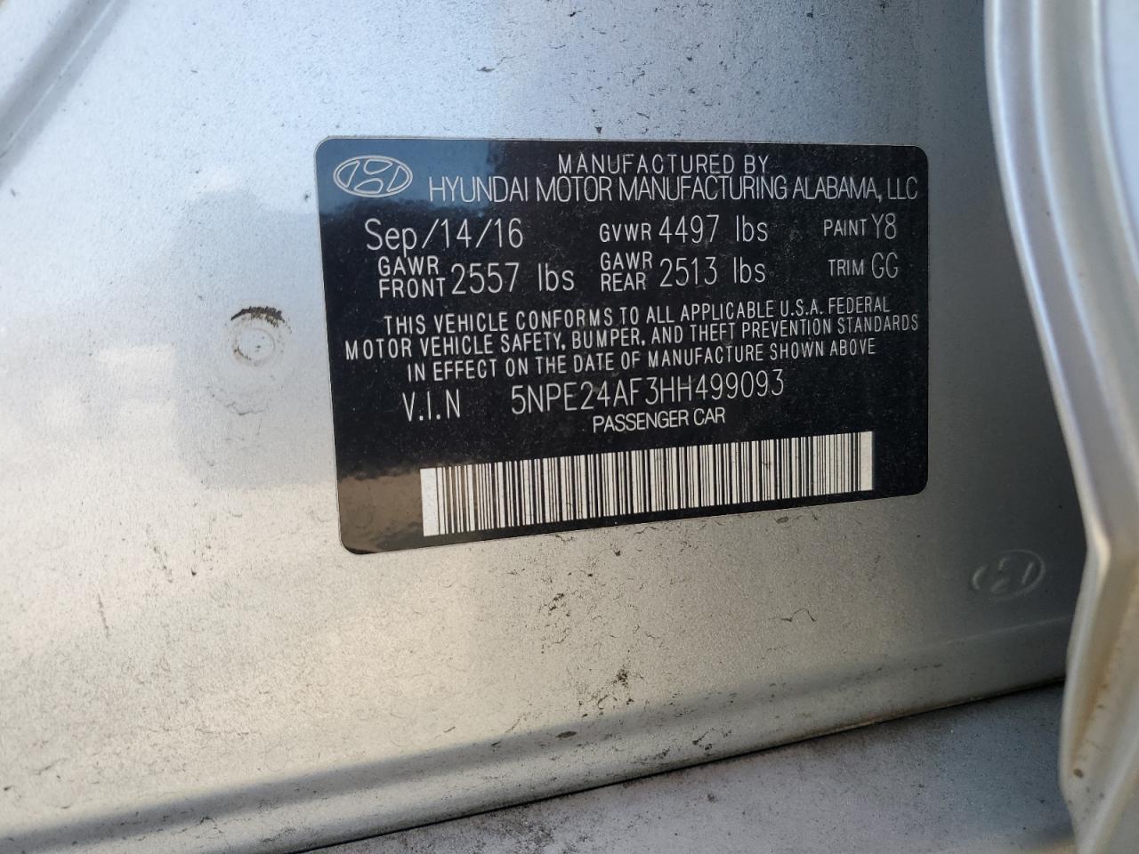 5NPE24AF3HH499093 2017 HYUNDAI SONATA - Image 12