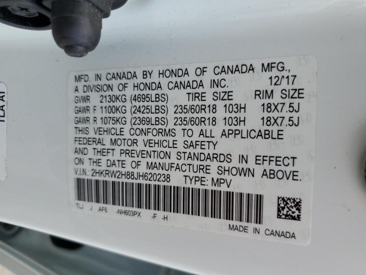 2018 Honda Cr-V Exl VIN: 2HKRW2H88JH620238 Lot: 67669804